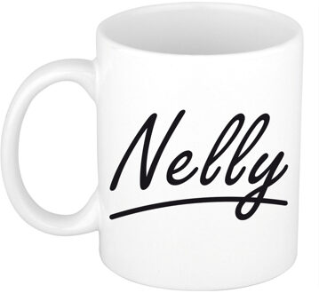 Bellatio Decorations Nelly voornaam kado beker / mok sierlijke letters - gepersonaliseerde mok met naam - Naam mokken Multikleur