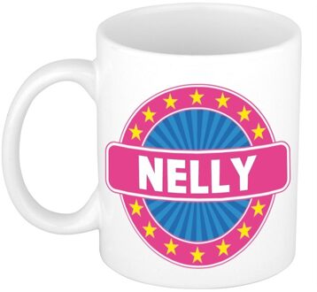 Bellatio Decorations Nelly voornaam koffiemok - beker - wit/roze - 300 ml - Cadeau - Dames - Collega - Moederdag Multi