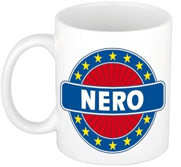 Bellatio Decorations Nero voornaam koffiemok - beker - wit/blauw - 300 ml - Cadeau - Heren - Collega - Vaderdag