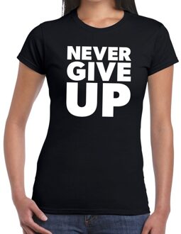Bellatio Decorations Never give up tekst t-shirt zwart dames L