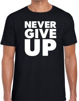 Bellatio Decorations Never give up tekst t-shirt zwart heren L