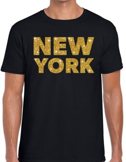 Bellatio Decorations New York gouden glitter tekst t-shirt zwart heren 2XL