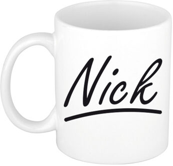 Bellatio Decorations Nick voornaam kado beker / mok sierlijke letters - gepersonaliseerde mok met naam - Naam mokken Multikleur