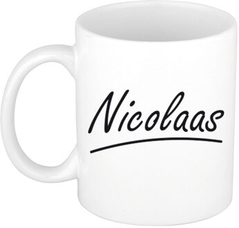 Bellatio Decorations Nicolaas Naam koffiemok - beker - met sierlijke letters - wit - 300 ml - Cadeau - Heren