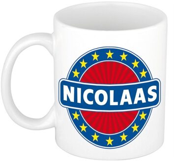 Bellatio Decorations Nicolaas voornaam koffiemok - beker - wit/blauw - 300 ml - Cadeau - Heren - Collega - Vaderdag