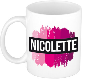 Bellatio Decorations Nicolette naam / voornaam kado beker / mok roze verfstrepen - Gepersonaliseerde mok met naam - Naam mokken