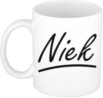 Bellatio Decorations Niek Naam koffiemok - beker - met sierlijke letters - wit - 300 ml - Cadeau - Heren