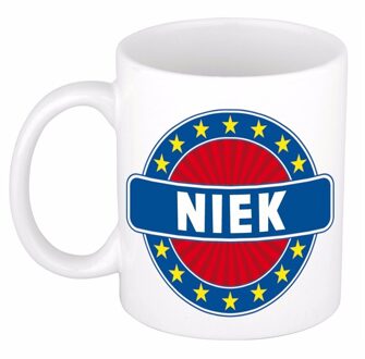 Bellatio Decorations Niek voornaam koffiemok - beker - wit/blauw - 300 ml - Cadeau - Heren - Collega - Vaderdag Multi