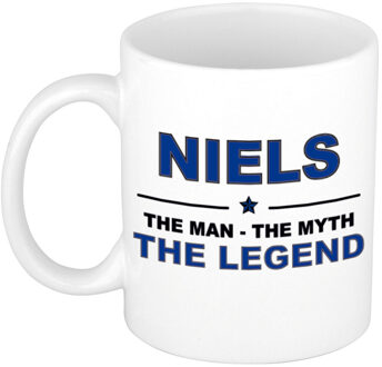 Bellatio Decorations Niels The man, The myth the legend collega kado mokken/bekers 300 ml Donkerblauw