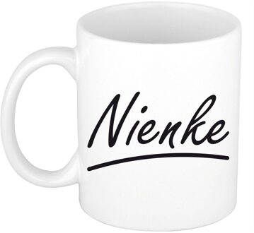 Bellatio Decorations Nienke Naam koffiemok - beker - met sierlijke letters - wit - 300 ml - Cadeau - Dames