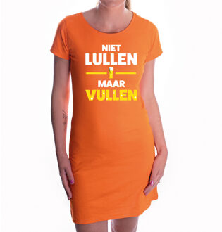 Bellatio Decorations Niet Lullen maar Vullen tekst jurkje oranje dames - oranje kleding / supporter / Koningsdag L