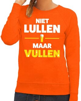 Bellatio Decorations Niet Lullen maar Vullen tekst sweater oranje dames - dames trui Niet Lullen maar Vullen - oranje kleding 2XL