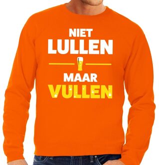 Bellatio Decorations Niet Lullen maar Vullen tekst sweater oranje heren - heren trui Niet Lullen maar Vullen - oranje kleding 2XL