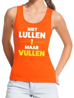 Bellatio Decorations Niet Lullen maar Vullen tekst tanktop / mouwloos shirt oranje dames - dames singlet Niet Lullen maar Vullen - oranje kleding L