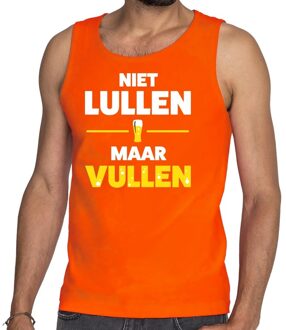 Bellatio Decorations Niet Lullen maar Vullen tekst tanktop / mouwloos shirt oranje heren - heren singlet Niet Lullen maar Vullen - oranje kleding 2XL