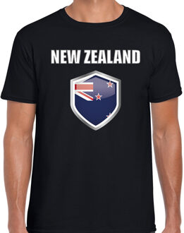 Bellatio Decorations Nieuw Zeeland landen supporter t-shirt met Nieuw Zeelandse vlag schild zwart heren