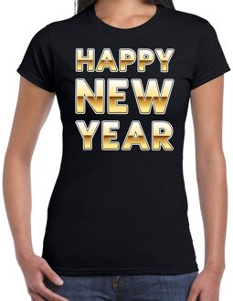 Bellatio Decorations Nieuwjaar Happy New Year tekst t-shirt zwart voor dames 2XL