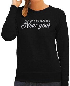 Bellatio Decorations Nieuwjaarsfeest trui / sweater - A fuckin good new year - zilver / glitter - zwart - dames - oud en nieuw kleding 2XL (44)