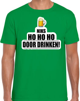 Bellatio Decorations Niks ho ho ho bier doordrinken foute Kerst t-shirt groen voor heren 2XL - kerst t-shirts
