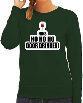 Bellatio Decorations Niks ho ho ho wijn doordrinken foute Kerstsweater / Kersttrui groen voor dames 2XL - kerst truien