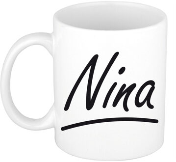 Bellatio Decorations Nina Naam koffiemok - beker - met sierlijke letters - wit - 300 ml - Cadeau - Dames