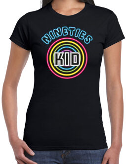 Bellatio Decorations nineties party verkleed t-shirt dames - jaren 90 feest outfit - 90s kid neon - zwart 2XL