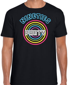 Bellatio Decorations nineties party verkleed t-shirt heren - jaren 90 feest outfit - 90s party neon - zwart 2XL