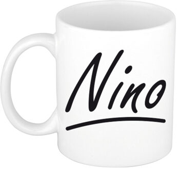 Bellatio Decorations Nino Naam koffiemok - beker - met sierlijke letters - wit - 300 ml - Cadeau - Heren