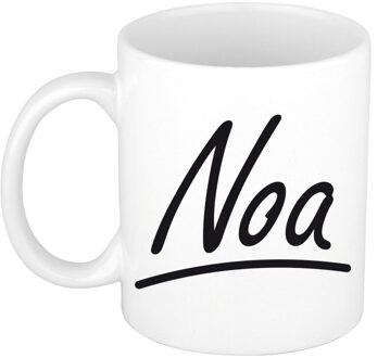 Bellatio Decorations Noa Naam koffiemok - beker - met sierlijke letters - wit - 300 ml - Cadeau - Dames