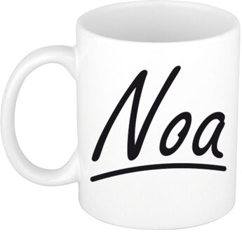 Bellatio Decorations Noa Naam koffiemok - beker - met sierlijke letters - wit - 300 ml - Cadeau - Heren
