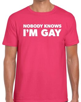 Bellatio Decorations Nobody knows i am gay t-shirt roze voor heren