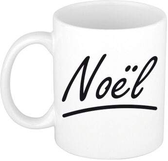 Bellatio Decorations Noel Naam koffiemok - beker - met sierlijke letters - wit - 300 ml - Cadeau - Heren