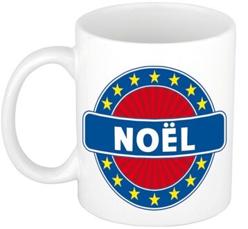 Bellatio Decorations Noel voornaam koffiemok - beker - wit/blauw - 300 ml - Cadeau - Heren - Collega - Vaderdag Multi