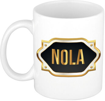 Bellatio Decorations Nola naam / voornaam kado beker / mok met goudkleurig embleem - Naam mokken Multikleur