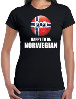 Bellatio Decorations Noorwegen emoticon Happy to be Norwegian landen t-shirt zwart dames M