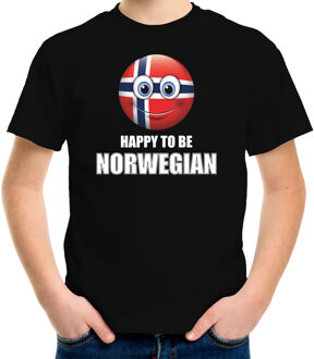 Bellatio Decorations Noorwegen Emoticon Happy to be Norwegian landen t-shirt zwart kinderen XS (110-116)