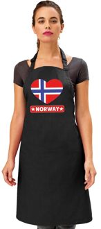 Bellatio Decorations Noorwegen hart vlag barbecueschort/ keukenschort zwart