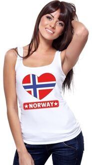 Bellatio Decorations Noorwegen hart vlag singlet shirt/ tanktop wit dames L