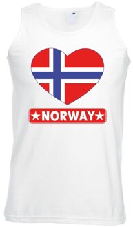 Bellatio Decorations Noorwegen hart vlag singlet shirt/ tanktop wit heren 2XL