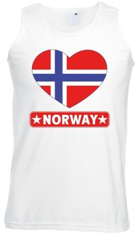 Bellatio Decorations Noorwegen hart vlag singlet shirt/ tanktop wit heren