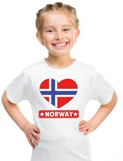 Bellatio Decorations Noorwegen kinder t-shirt met noorse vlag in hart wit jongens en meisjes l (146-152)