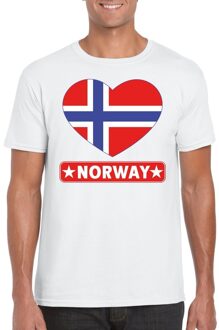 Bellatio Decorations Noorwegen t-shirt met noorse vlag in hart wit heren 2xl