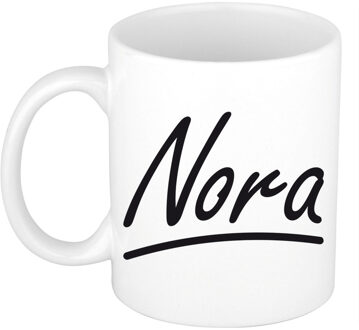 Bellatio Decorations Nora Naam koffiemok - beker - met sierlijke letters - wit - 300 ml - Cadeau - Dames
