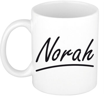 Bellatio Decorations Norah Naam koffiemok - beker - met sierlijke letters - wit - 300 ml - Cadeau - Dames