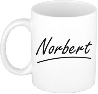 Bellatio Decorations Norbert Naam koffiemok - beker - met sierlijke letters - wit - 300 ml - Cadeau - Heren