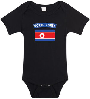 Bellatio Decorations North-Korea / Noord-Korea landen rompertje met vlag zwart voor babys 56 (1-2 maanden)