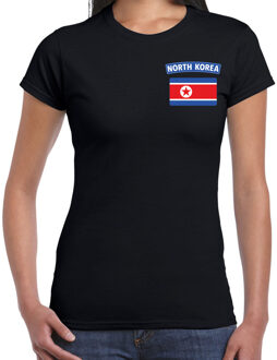 Bellatio Decorations North-Korea / Noord-Korea landen shirt met vlag zwart voor dames - borst bedrukking 2XL