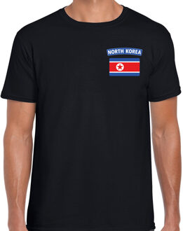 Bellatio Decorations North-Korea / Noord-Korea landen shirt met vlag zwart voor heren - borst bedrukking 2XL