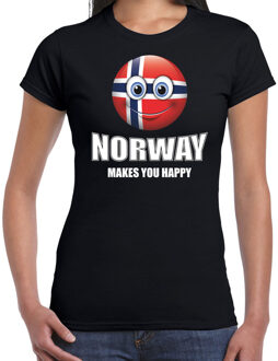 Bellatio Decorations Norway makes you happy landen t-shirt Noorwegen zwart voor dames met emoticon 2XL