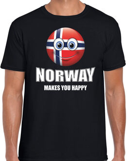 Bellatio Decorations Norway makes you happy landen t-shirt Noorwegen zwart voor heren met emoticon 2XL